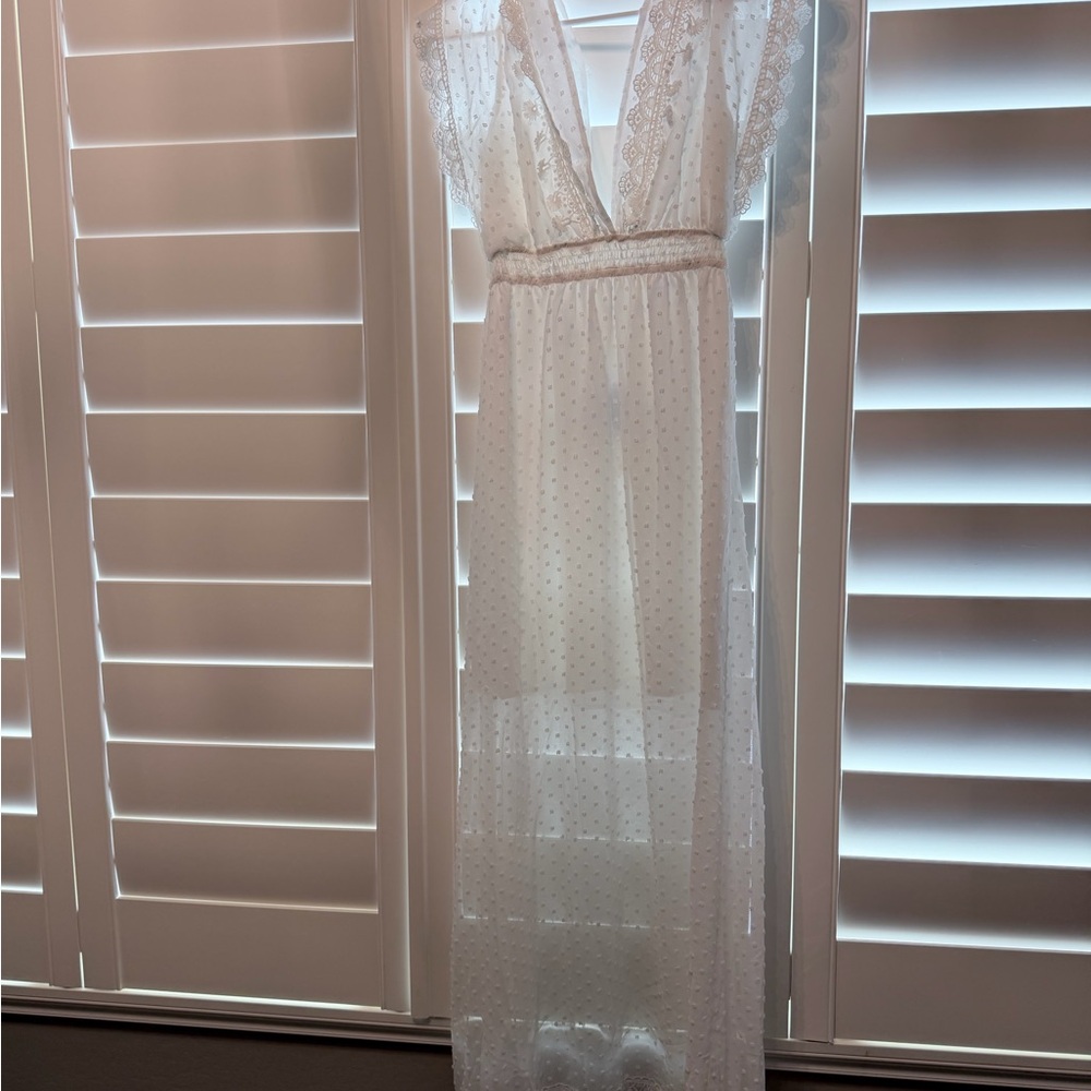 Sheer White Lace Maxi Slip Dress - Women's Intimates